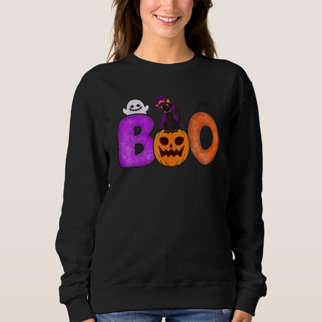 Sudadera Boo Cat Pumpkin Halloween Ghost Costume Leopard (Anverso)