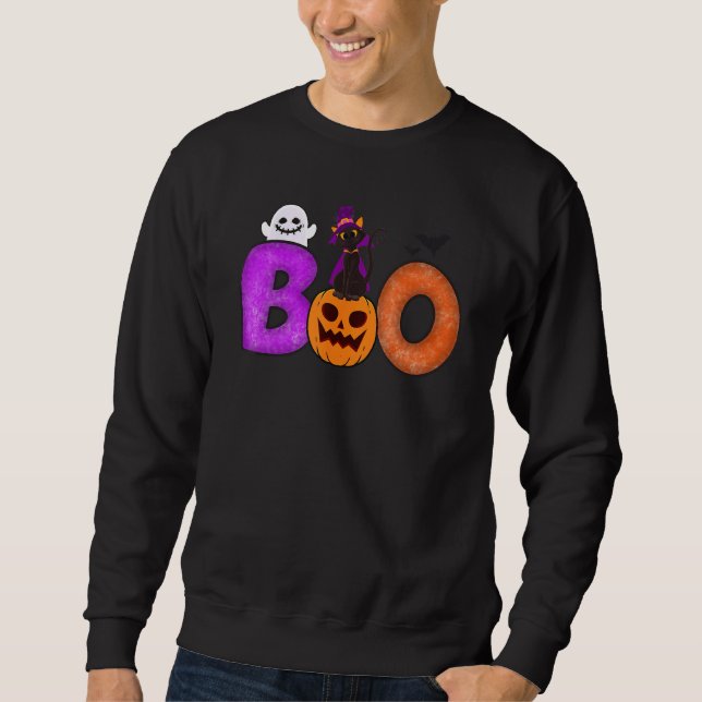 Sudadera Boo Cat Pumpkin Halloween Ghost Costume Leopard (Anverso)