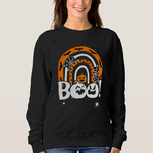 Sudadera Boo Con Arañas Y Sombrero De Bruja Arcoíris Hallow (Anverso)