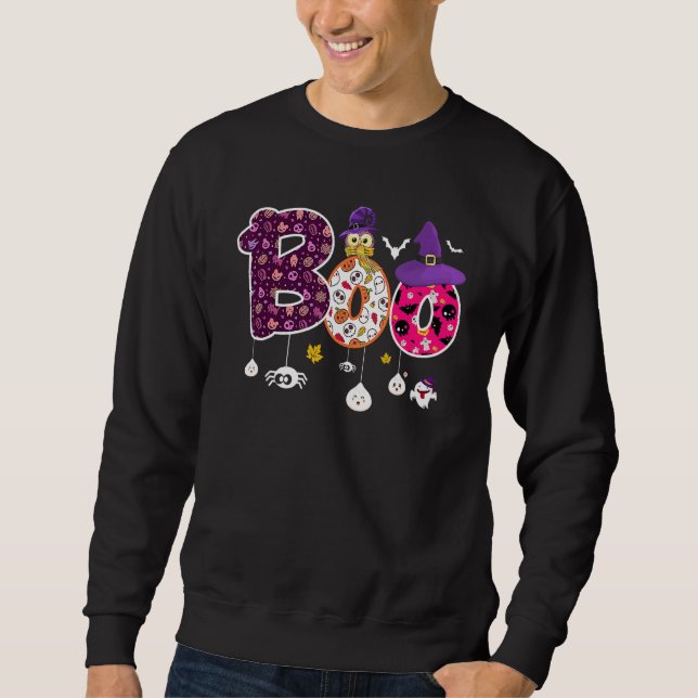 Sudadera Boo With Spiders And Witch Hat Halloween (Anverso)