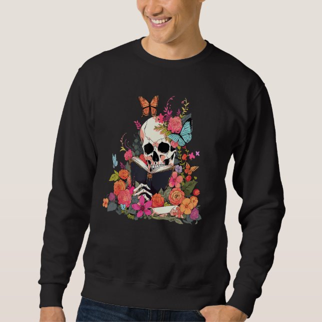 Sudadera Book Reading Skull Skeleton Flowers Floral Bookish (Anverso)