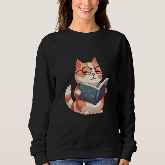 Sudadera Bookish Cat with Glasses  Cute & Intellectual Desi (Anverso)