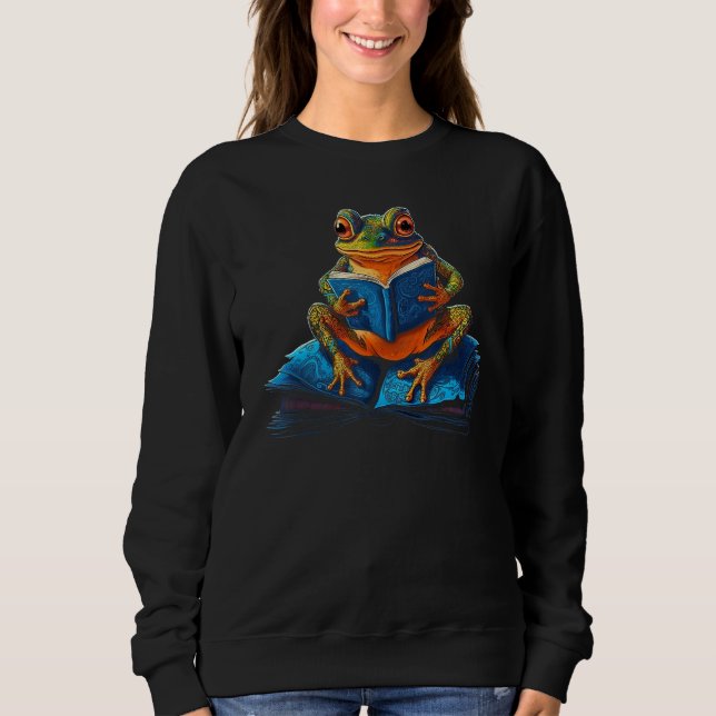 Sudadera Bookworm  Frog Reading a Book (Anverso)