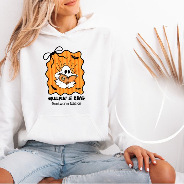 Sudadera Bookworm Ghost Reading Retro Bow Creepin’ It Real (Subido por el creador)