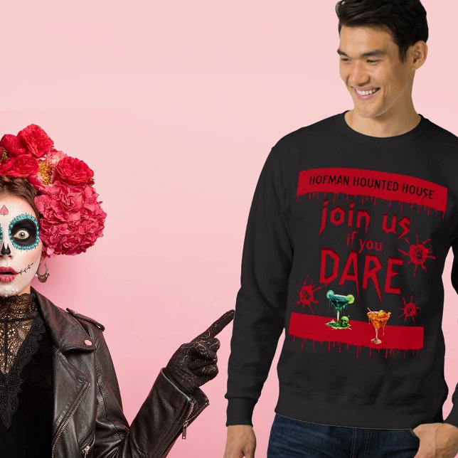 Sudadera Boos y Booze entran si te atreves con el fondo de  (#halloween, #enterifyoudare, #drippingblood, #halloweensweatshirt)
