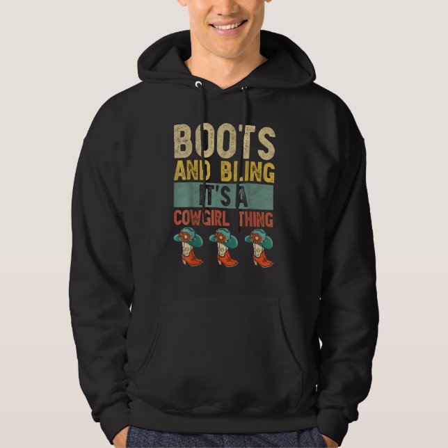 Sudadera Boots and Bling It's A Cowgirl Thing Rodeo Gorra (Anverso)