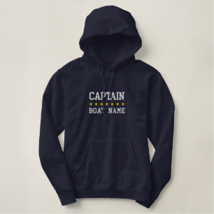 Sudadera Bordada Con Capucha Capitán Náutico Su Nombre De Barco Azul