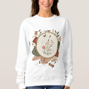 Sudadera Bordado Antiguo en Bastidor y Costura de Flores Si