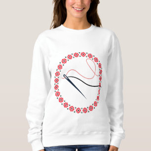 Sudadera Bordado Floral Rojo Aguja y Hilo Estético 