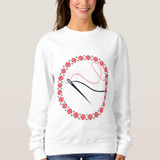 Sudadera Bordado Floral Rojo Aguja y Hilo Estético 