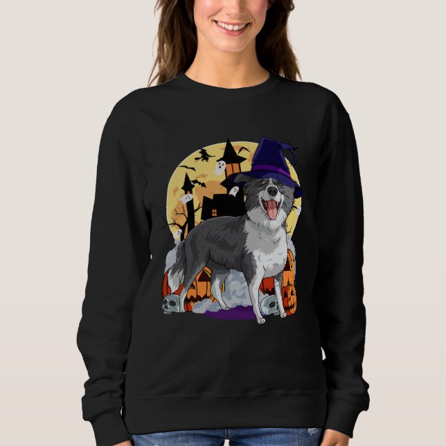 Sudadera Border Collie Cute Dog Halloween Witch Pumpkin (Anverso)