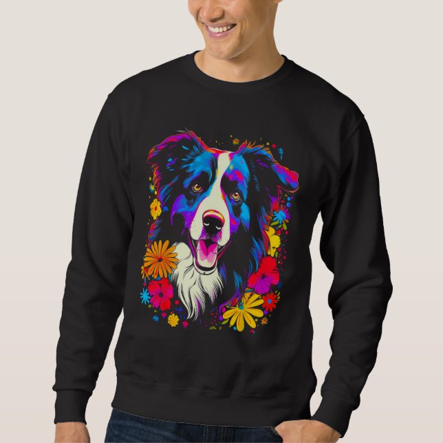 Sudadera Border Collie Dog Love Flowers (Anverso)