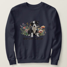 Sudadera Border Collie entre flores silvestres Texto person