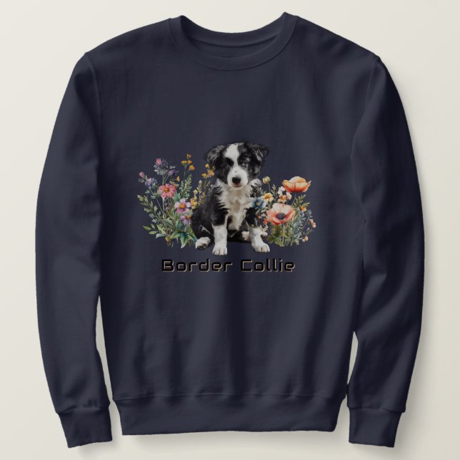 Sudadera Border Collie entre flores silvestres Texto person (Anverso del diseño)
