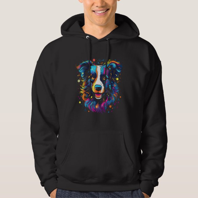 Sudadera Border Collie Rainbow Colors Splashes Retro Design (Anverso)