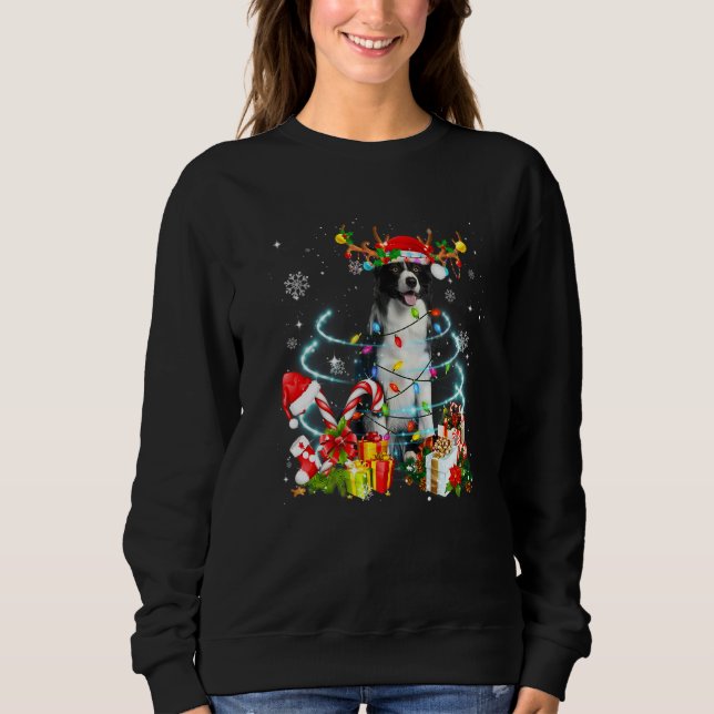 Sudadera Border Collie Reindeer Christmas Tree Lights Pajam (Anverso)
