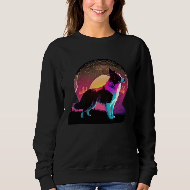 Sudadera Border Collie Synthwave 80s Retrowave Aesthetic (Anverso)