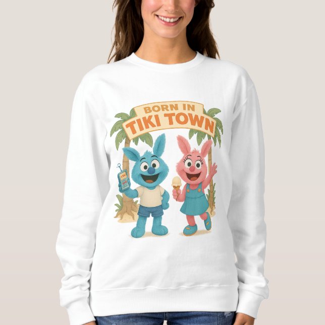 Sudadera Born in Tiki Town – Snibbi & Snibbo Cartoon Shirt (Anverso)