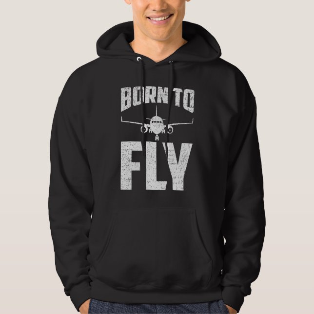 Sudadera Born to Fly Airplane Aviation Pilot Aeroplane Men  (Anverso)