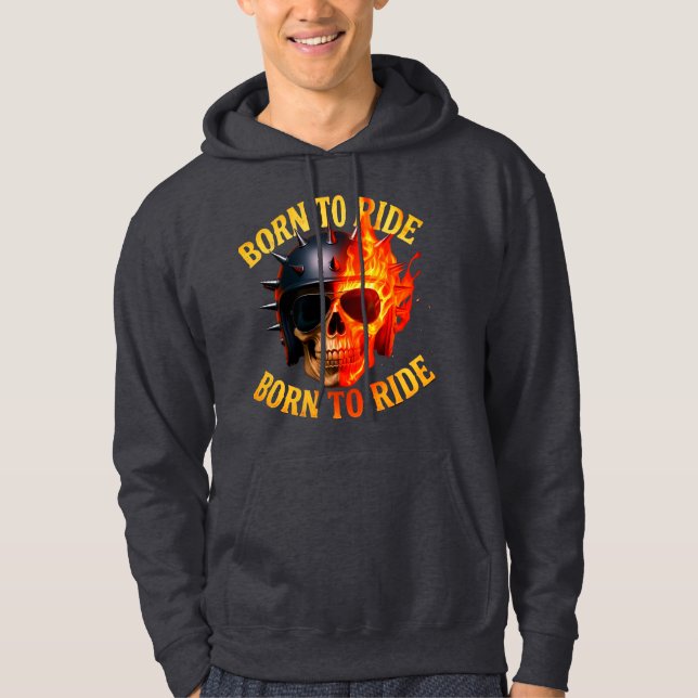 Sudadera Born to Ride Flaming Skull Helmet (Anverso)
