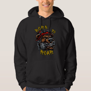 Sudadera Born To Roar - Chaqueta de oso motero con pistón d