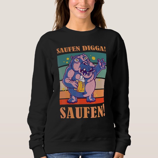 Sudadera Borracho Digga Borracho Beber Cerveza Hipopótamo (Anverso)