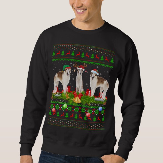 Sudadera Borzoi Dog Lover Xmas iluminando Santa Ugly Borzoi (Anverso)