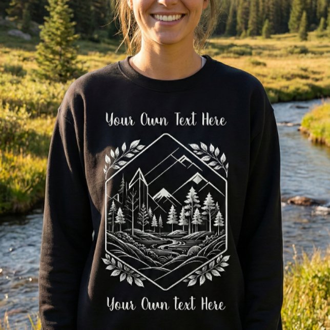 Sudadera Bosque Hexágono de Montaña Cálida Tu Texto (Warm Mountain Forest Sweatshirt. Perfect for chilly outdoor trekking and adventure gifts!)