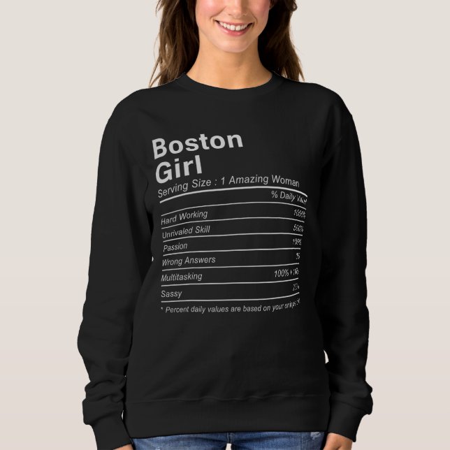 Sudadera BOSTON GIRL MA MASSACHUSETTS Nutrition Facts  City (Anverso)