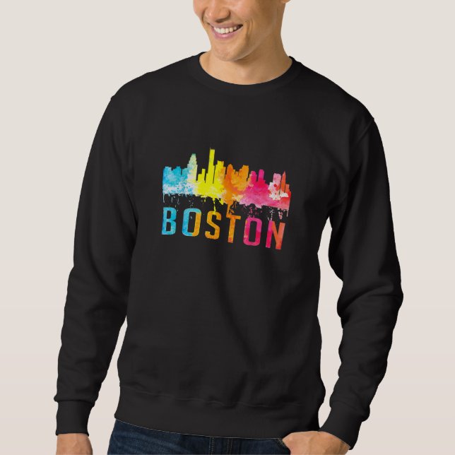 Sudadera Boston Massachusetts Retro Watercolor Skyline Souv (Anverso)