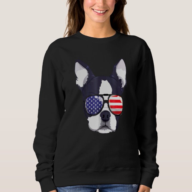 Sudadera Boston Terrier 4 De Julio Boys Americanos Sunglass (Anverso)