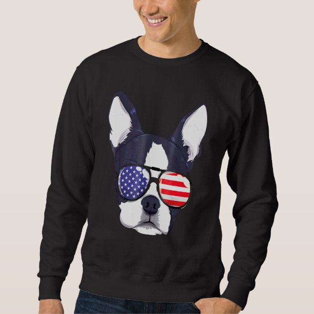 Sudadera Boston Terrier 4 De Julio Boys Americanos Sunglass (Anverso)