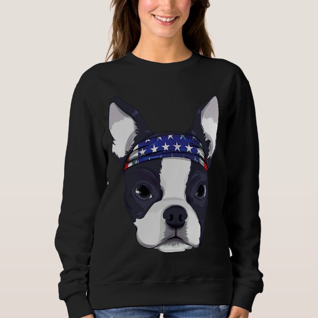 Sudadera Boston Terrier 4th Of July American Flag Bandana (Anverso)