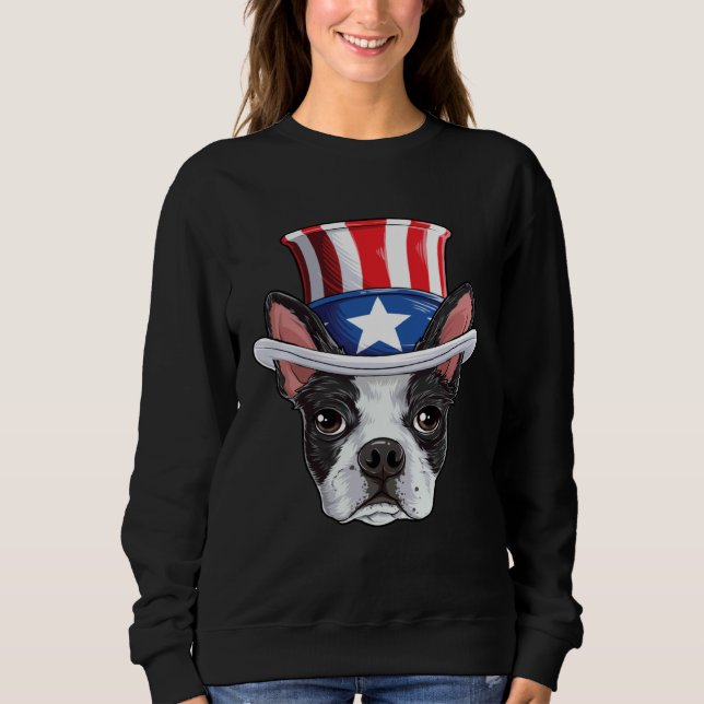 Sudadera Boston Terrier 4th of July Uncle Sam Kids Boys Ame (Anverso)
