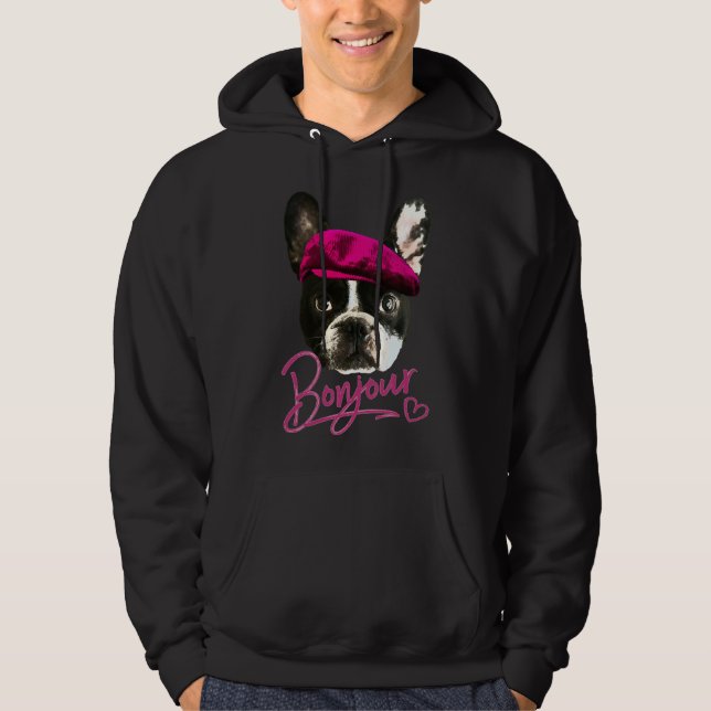 Sudadera Boston Terrier Bonjour Corazón Rosado Francés (Anverso)