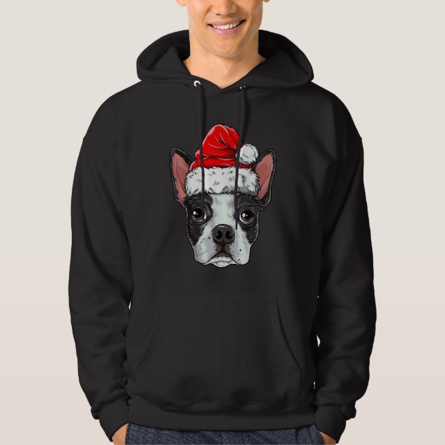 Sudadera Boston Terrier Christmas Dog Santa Hat Xmas Boys (Anverso)