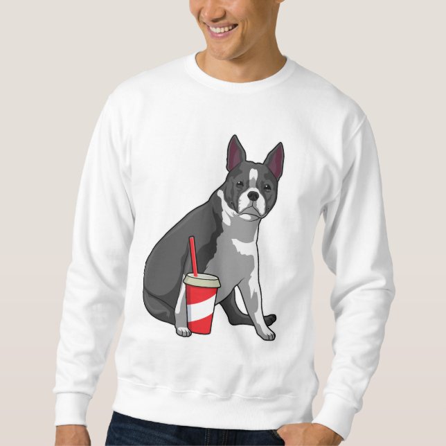 Sudadera Boston Terrier con bebida (Anverso)