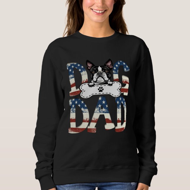 Sudadera Boston Terrier Dad Fathers Day American Flag Dog (Anverso)