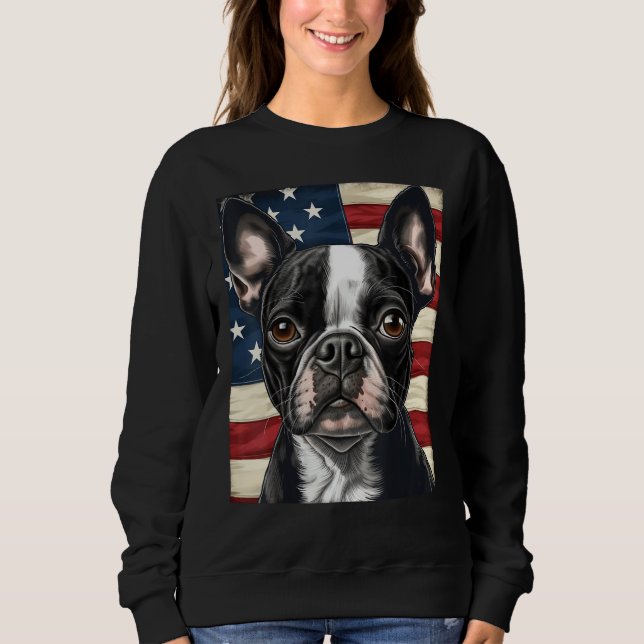 Sudadera Boston Terrier Dog American Flag 4th of July Patri (Anverso)