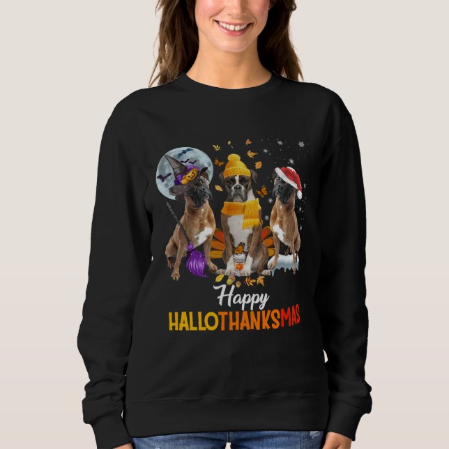 Sudadera Boston Terrier dog Happy Hallothanksmas Halloween  (Anverso)