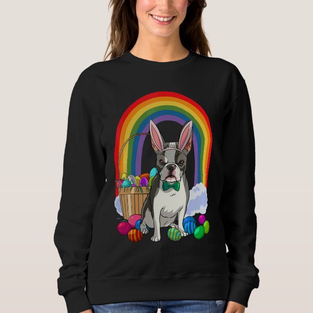 Sudadera Boston Terrier Dog Mom Easter Eggs Bunny Rabbit (Anverso)