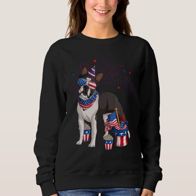 Sudadera Boston Terrier Dog Wearing 4th of July Sunglasses  (Anverso)