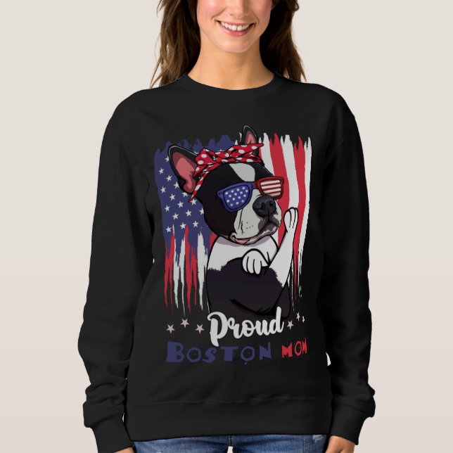 Sudadera Boston Terrier Dog With Sunglasses American Flag (Anverso)