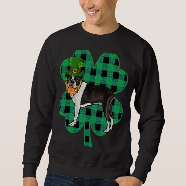 Sudadera Boston Terrier Duende Día de San Patricio Afortuna (Anverso)