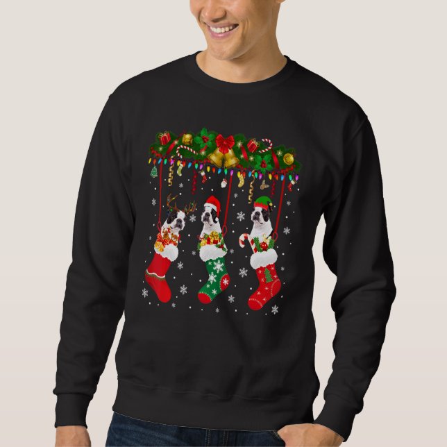 Sudadera Boston Terrier En El Ganado De Nochebuena Rina Rin (Anverso)