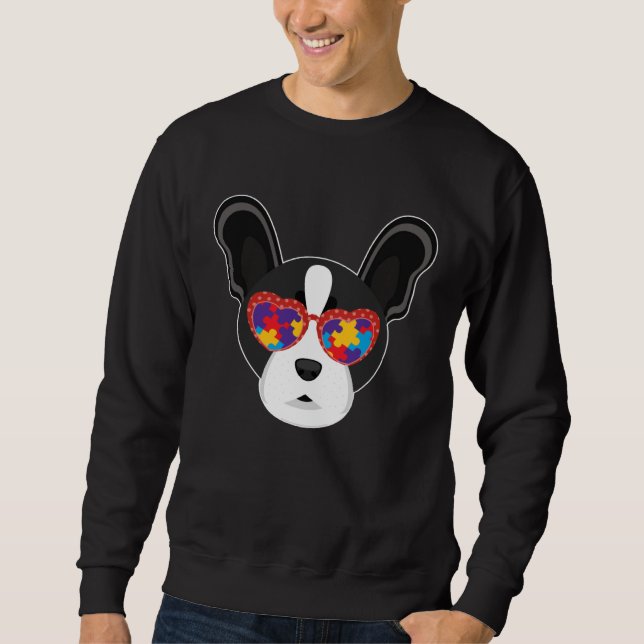 Sudadera Boston Terrier Glasses Puzzle Autism Awareness Aut (Anverso)