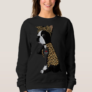 Sudadera Boston Terrier I Love Mom Tattoo Leopard Mothers