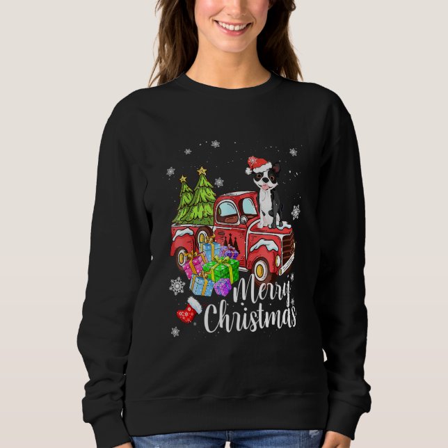 Sudadera Boston Terrier montando camión rojo de Navidad Fel (Anverso)