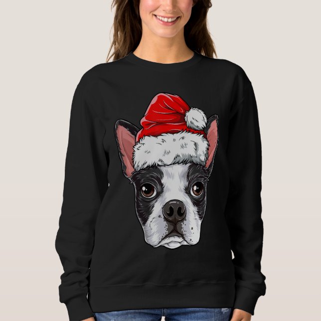 Sudadera Boston Terrier Navidades Perro Santa Hat Chicas de (Anverso)