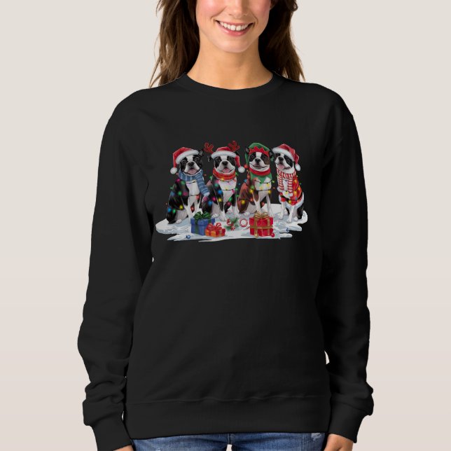 Sudadera Boston Terrier Santa hat rivaliza con Navidades el (Anverso)